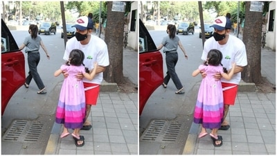 Kunal held Inaaya as they passed the paparazzi. (HT Photos/Varinder Chawla) Kunal held Inaaya as they passed the paparazzi. (HT Photos/Varinder Chawla)