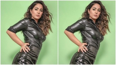 Hina chose to wear her straight tresses in wavy curls around her shoulders. (Instagram/@realhinakhan) Hina chose to wear her straight tresses in wavy curls around her shoulders. (Instagram/@realhinakhan)