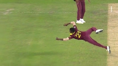 Akeal Hosein takes a stunning catch during England-West Indies tie (Instagram grab)