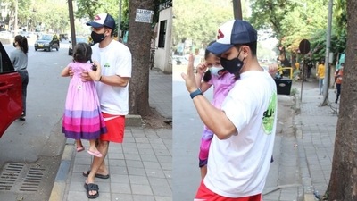 Kunal was seen lifting her up in his arms as they approached their car. (Varinder Chawla) 
