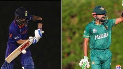 Virat Kohli (R) and Babar Azam. (AP) Virat Kohli (R) and Babar Azam. (AP)