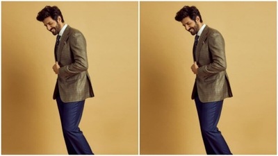 For footwear, he opted for a pair of tan formal shoes. (Instagram/@kartikaaryan) For footwear, he opted for a pair of tan formal shoes. (Instagram/@kartikaaryan)