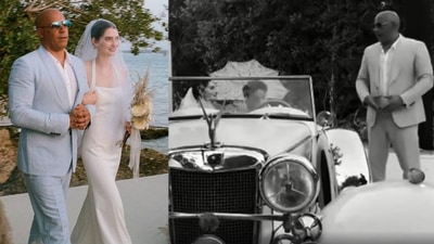 Vin Diesel walks Meadow Walker down the aisle at her wedding. Vin Diesel walks Meadow Walker down the aisle at her wedding.