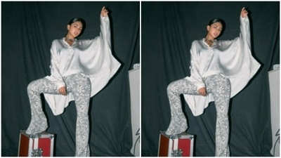 Mrunal picked a white ensemble from Anamika Khanna’s wardrobe and posed for the cameras. (Instagram/@mrunalthakur) Mrunal picked a white ensemble from Anamika Khanna’s wardrobe and posed for the cameras. (Instagram/@mrunalthakur)