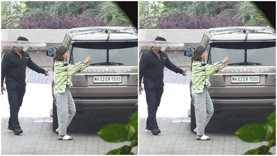 Shilpa and Alia’s weekend outfits gave us major summer fashion goals In a tie and dye green and black shirt she set summer fashion goals higher.(HT Photos/Varinder Chawla)