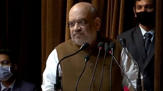 Union home minister Amit Shah speaks about the delimitation of Jammu and Kashmir and its restoration of statehood at an event with members of Jammu and Kashmir's Youth Clubs in Srinagar.&nbsp;