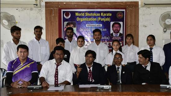 The World Shotokan Karate Organisation Punjab at Circuit House in Ludhiana on Saturday. (Harsimar Pal Singh/HT)