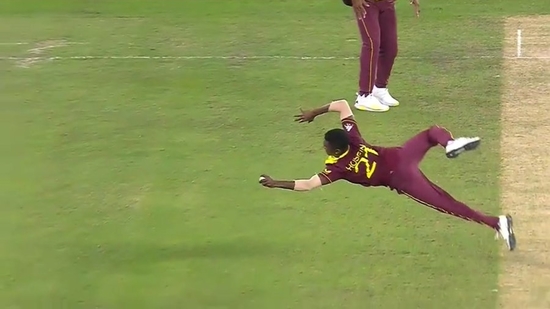 Akeal Hosein takes a stunning catch during England-West Indies tie(Instagram grab)