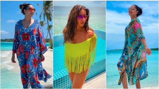 Bipasha Basu has been setting major fashion goals from her beach vacation and constantly treating her fans with stills from her Maldives stay.(Instagram/@bipashabasu)