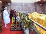PM Narendra Modi at Mahaparinirvana stupa in Kushinagar, along with UP Chief Minister Yogi Adityanath. (HT PHOTO) PM Narendra Modi at Mahaparinirvana stupa in Kushinagar, along with UP Chief Minister Yogi Adityanath. (HT PHOTO)