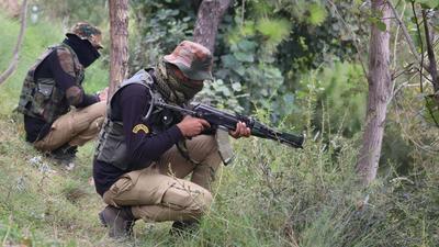 Security personnel in position at the encounter site in Bhatadurian area of Mendhar in Poonch district of Jammu and Kashmir. (PTI File Photo) Security personnel in position at the encounter site in Bhatadurian area of Mendhar in Poonch district of Jammu and Kashmir. (PTI File Photo)
