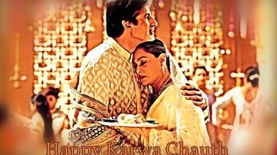 Amitabh Bachchan went down memory lane and picked a photo of himself and his wife Jaya Bachchan from a scene from their film Kabhi Khushi Kabhi Gum and wished his fans in Hindi. (Instagram/@amitabhbachchan)