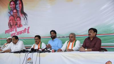Uttar Pradesh Congress leaders at a press conference in Lucknow on Sunday. (SOURCED IMAGE)