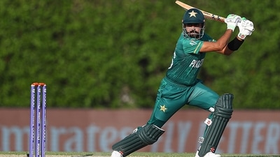 Pakistan captain Babar Azam in action during the warm-up game against West Indies. (Getty) Pakistan captain Babar Azam in action during the warm-up game against West Indies. (Getty)