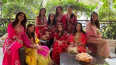Natasha Dalal had confirmed the rumours of her upcoming wedding with Varun Dhawan when she attended the Karwa Chauth celebrations with his mother Laali. The get-together was hosted by Anil Kapoor's wife Sunita at her residence. Natasha Dalal had confirmed the rumours of her upcoming wedding with Varun Dhawan when she attended the Karwa Chauth celebrations with his mother Laali. The get-together was hosted by Anil Kapoor's wife Sunita at her residence. 