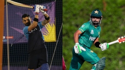 Virat Kohli (L) and Babar Azam. (AP) Virat Kohli (L) and Babar Azam. (AP)