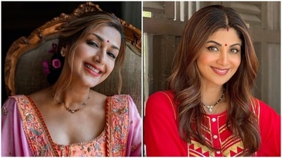 Karva Chauth 2021: Sonali Bendre recycles 19-year-old wedding lehenga, Shilpa Shetty wears red Karva Chauth 2021: Sonali Bendre recycles 19-year-old wedding lehenga, Shilpa Shetty wears red