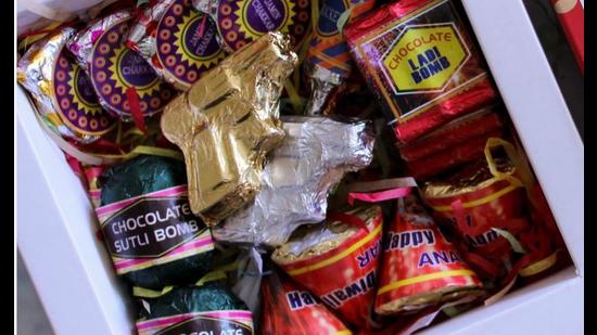 Chocolates in form on Diwali crackers by home baker Monika Chandra. (Sourced)