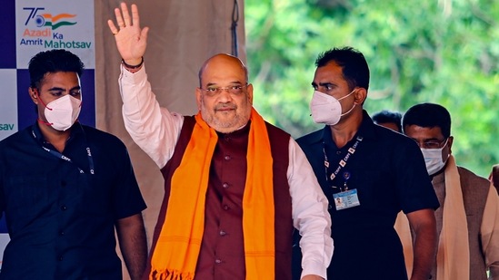 Union Home Minister Amit Shah during a public rally in Jammu on Sunday.(PTI) Union Home Minister Amit Shah during a public rally in Jammu on Sunday.(PTI)