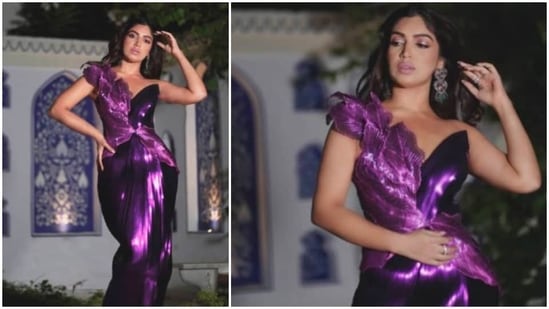 Bhumi Pednekar always keeps her fashion game strong. Whether it is just a basic t-shirt and denim look or a fancy red carpet look, the Dum Laga Ke Haisha actor sure knows how to ace every outfit she dons. Recently, the actor made heads turn as she was spotted in a purple metallic dress.(Instagram/@elevate_promotions)
