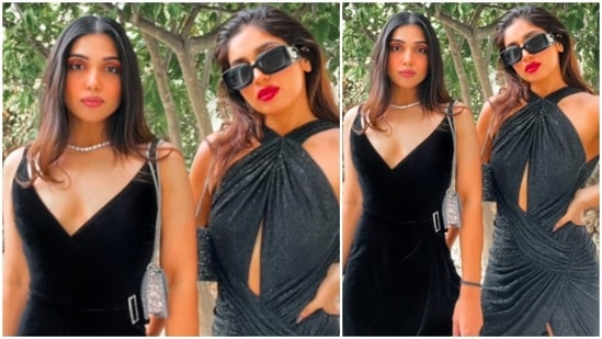 Bhumi Pednekar and her sister Samiksha Pednekar set major fashion goals when the duo was spotted in black dresses.(Instagram/@bhumipednekar)