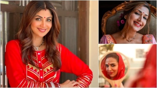 From Ravina Tandon to Shilpa Shetty Kundra, Bollywood celebrities extended their wishes to their fans all decked up in traditional Indian attires.(Instagram)