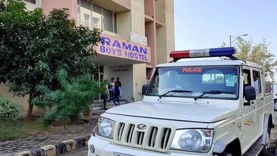 Police on the campus of Bhai Gurdas Institute of Engineering and Technology in Sangrur on Monday. Students in a hostel on the campus clashed after India’s defeat in the cricket match with Pakistan on Sunday night. (HT Photo)