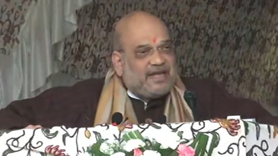 “Today, I want to speak to you frankly and that is why there is no bullet proof (shield) or security here,” Amit Shah said during the speech. (Twitter/@ANI) “Today, I want to speak to you frankly and that is why there is no bullet proof (shield) or security here,” Amit Shah said during the speech. (Twitter/@ANI)