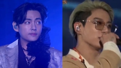 BTS members V and Jungkook during Permission to Dance On Stage concert. BTS members V and Jungkook during Permission to Dance On Stage concert. 