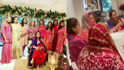 Shahid Kapoor's wife Mira Rajput joins Anil Kapoor's wife Sunita Kapoor for Karwa Chauth celebrations. Shahid Kapoor's wife Mira Rajput joins Anil Kapoor's wife Sunita Kapoor for Karwa Chauth celebrations. 