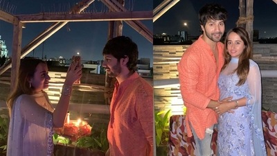 Natasha Dalal and Varun Dhawan celebrate Karwa Chauth. Natasha Dalal and Varun Dhawan celebrate Karwa Chauth. 