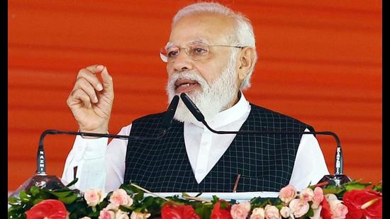 Prime Minister Narendra Modi’s address during the inauguration of the nine medical colleges, in Siddharthnagar on Monday. (ANI Photo)