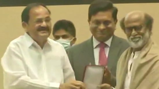Rajinikanth receives Dadasaheb Phalke Award. (ANI)