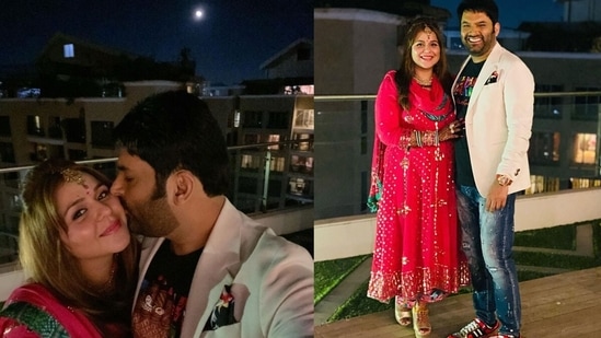 Kapil Sharma and Ginni Chatrath during the Karwa Chauth celebrations.&nbsp;