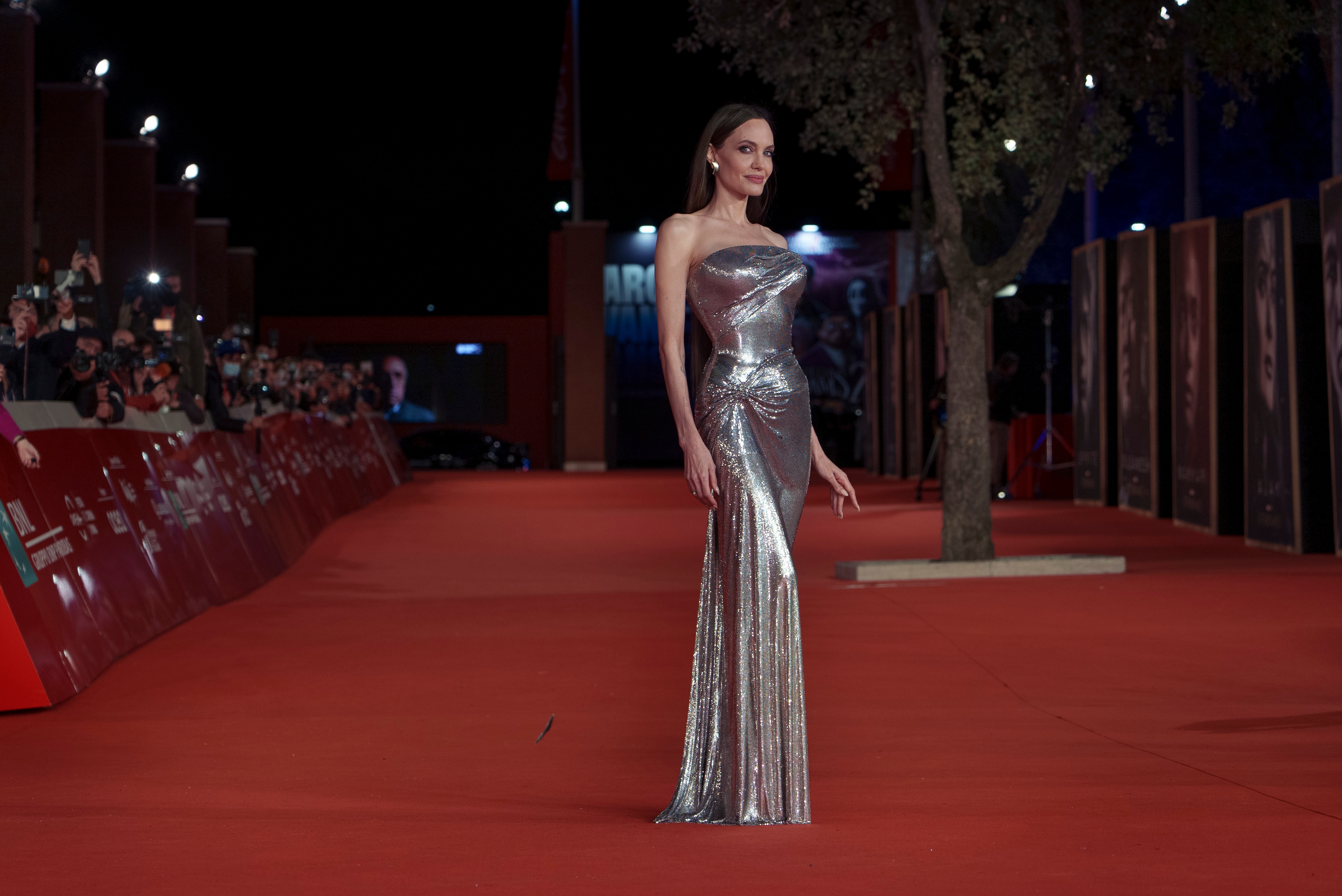 Angelina Jolie poses on the red carpet for the movie 'Eternals' at the 16th edition of the Rome Film Fest.&nbsp;(AP)