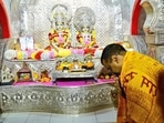 Delhi chief minister Arvind Kejriwal praying to Ram Lalla at Ayodhya on Tuesday. (HT PHOTO) Delhi chief minister Arvind Kejriwal praying to Ram Lalla at Ayodhya on Tuesday. (HT PHOTO)