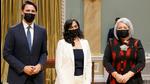 Canada’s Prime Minister Justin Trudeau (let) and governor-general Mary May Simon (right) defence minister Anita Anand during the cabinet's swearing-in ceremony at Rideau Hall in Ottawa, Ontario. (REUTERS) Canada’s Prime Minister Justin Trudeau (let) and governor-general Mary May Simon (right) defence minister Anita Anand during the cabinet's swearing-in ceremony at Rideau Hall in Ottawa, Ontario. (REUTERS)