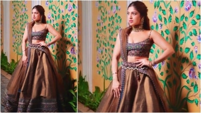 With half her hair tied and half-open, Bhumi Pednekar posed for the camera. (Instagram/@bhumipednekar)