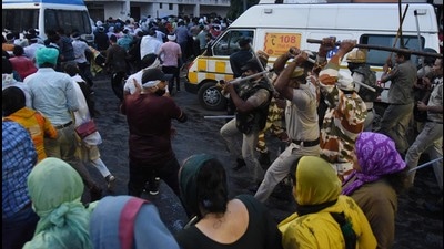 The protesting vocational teachers who were booked by Panchkula police were protesting to press for their demand for a wage hike and eight cops and at least 15 protesting teachers were injured in the ensuing clash. (Ht file)