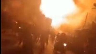 The explosion of crackers in the shop in Tamil Nadu’s Kallakurichi district led to panic in Sankarapuram town. (Videgrab/) The explosion of crackers in the shop in Tamil Nadu’s Kallakurichi district led to panic in Sankarapuram town. (Videgrab/)