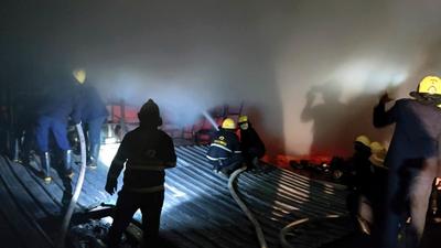 A fire broke out at a furniture godown in Gangadham area on Monday night. (Rahul Raut/HT PHOTO)