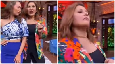 Archana Puran Singh and Rochelle Rao on the sets of The Kapil Sharma Show. Archana Puran Singh and Rochelle Rao on the sets of The Kapil Sharma Show.