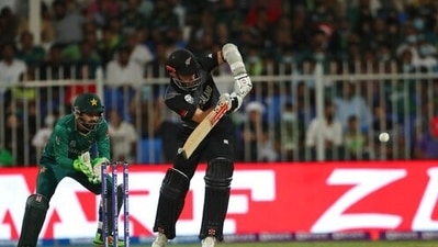 New Zealand's captain Kane Williamson bats during the Cricket Twenty20 World Cup match between New Zealand and Pakistan in Sharjah, UAE, Tuesday, Oct. 26, 2021. (AP Photo/Aijaz Rahi) (AP) New Zealand's captain Kane Williamson bats during the Cricket Twenty20 World Cup match between New Zealand and Pakistan in Sharjah, UAE, Tuesday, Oct. 26, 2021. (AP Photo/Aijaz Rahi) (AP)