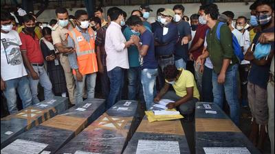 Relatives and friends of the trekkers who lost their lives in Uttarakhand’s Sunderdhunga Valley, arrive at the NSCBI airport in Kolkata. (PTI) Relatives and friends of the trekkers who lost their lives in Uttarakhand’s Sunderdhunga Valley, arrive at the NSCBI airport in Kolkata. (PTI)