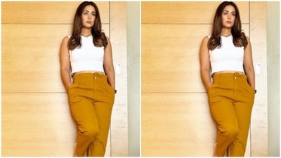 In nude eyeshadow, mascara-laden eyelashes, contoured cheeks, drawn eyebrows and a shade of nude lipstick, Hina was ready to put fashion police on immediate alert. (Instagram/@realhinakhan) In nude eyeshadow, mascara-laden eyelashes, contoured cheeks, drawn eyebrows and a shade of nude lipstick, Hina was ready to put fashion police on immediate alert. (Instagram/@realhinakhan)