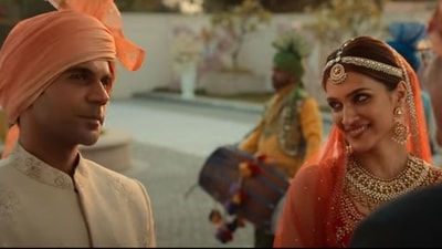 Rajkummar Rao and Kriti Sanon in a still from Vedha Sajjeya. Rajkummar Rao and Kriti Sanon in a still from Vedha Sajjeya.