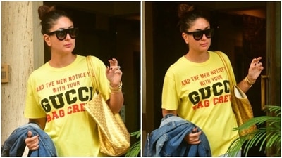 Kareena Kapoor in ₹48k T-shirt and denims slays airport look with Saif Ali Khan, Jeh and Taimur (HT Photo/Varinder Chawla) Kareena Kapoor in ₹48k T-shirt and denims slays airport look with Saif Ali Khan, Jeh and Taimur (HT Photo/Varinder Chawla)