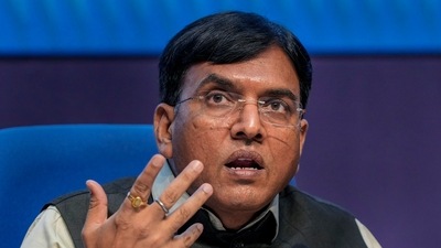 Union health minister Mansukh Mandaviya addresses a press conference on PM Ayushman Bharat Health Infrastructure Mission, in New Delhi, Tuesday. (PTI) Union health minister Mansukh Mandaviya addresses a press conference on PM Ayushman Bharat Health Infrastructure Mission, in New Delhi, Tuesday. (PTI)