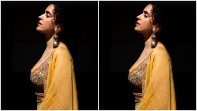 Styled by fashion stylist Sukriti Grover, Sanya made fashion traffic stop with her attire. Sanya accessorised her look for the day with classic silver jhumkas and bangles from the jewellery house Minerali Store. (Instagram/@sanyamalhotra_) Styled by fashion stylist Sukriti Grover, Sanya made fashion traffic stop with her attire. Sanya accessorised her look for the day with classic silver jhumkas and bangles from the jewellery house Minerali Store. (Instagram/@sanyamalhotra_)