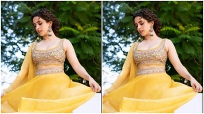 Sanya wore her hair in a messy curly braid which gave more ethnic vibe to her attire. (Instagram/@sanyamalhotra_) Sanya wore her hair in a messy curly braid which gave more ethnic vibe to her attire. (Instagram/@sanyamalhotra_)